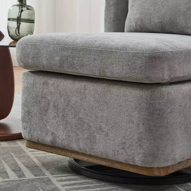 25.2" Modern Chenille Swivel Chair with Pillow, Pocket Spring Cushion, Metal Base, Armless Accent Chair for Living Room, Office, Lounge