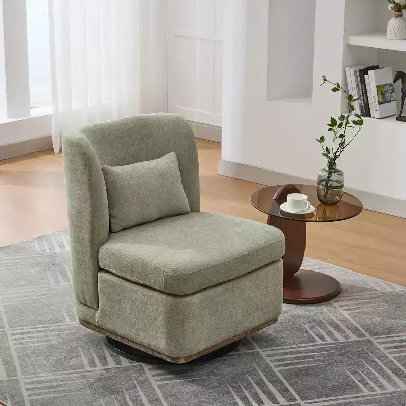 25.2" Modern Chenille Swivel Chair with Pillow, Pocket Spring Cushion, Metal Base, Armless Accent Chair for Living Room, Office, Lounge