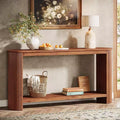 63-Inch Long Solid Wood Console Table, Farmhouse 2-Tier Narrow Sofa Entryway Table for Living Room, Hallway