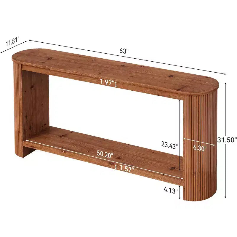 63-Inch Long Solid Wood Console Table, Farmhouse 2-Tier Narrow Sofa Entryway Table for Living Room, Hallway