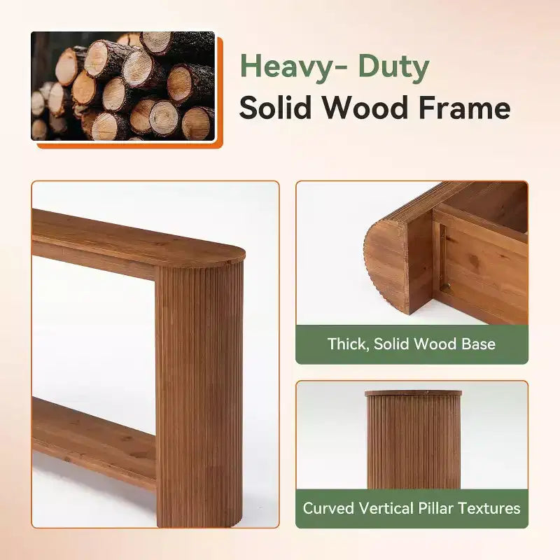63-Inch Long Solid Wood Console Table, Farmhouse 2-Tier Narrow Sofa Entryway Table for Living Room, Hallway