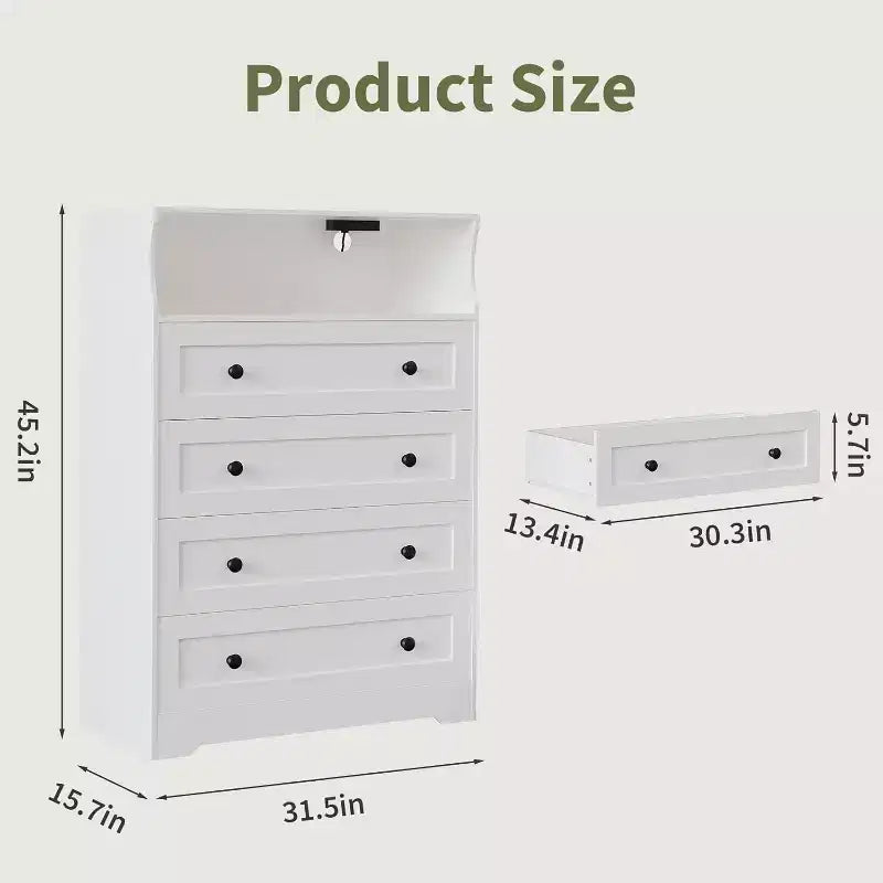 4 Drawer Wooden Dresser for Bedroom, Modern Nightstand, Wood Chest of Drawers Storage Organizer for Living Room, Hallway, Closet