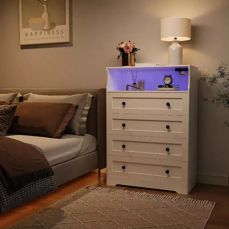 4 Drawer Wooden Dresser for Bedroom, Modern Nightstand, Wood Chest of Drawers Storage Organizer for Living Room, Hallway, Closet