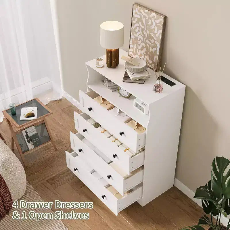 4 Drawer Wooden Dresser for Bedroom, Modern Nightstand, Wood Chest of Drawers Storage Organizer for Living Room, Hallway, Closet
