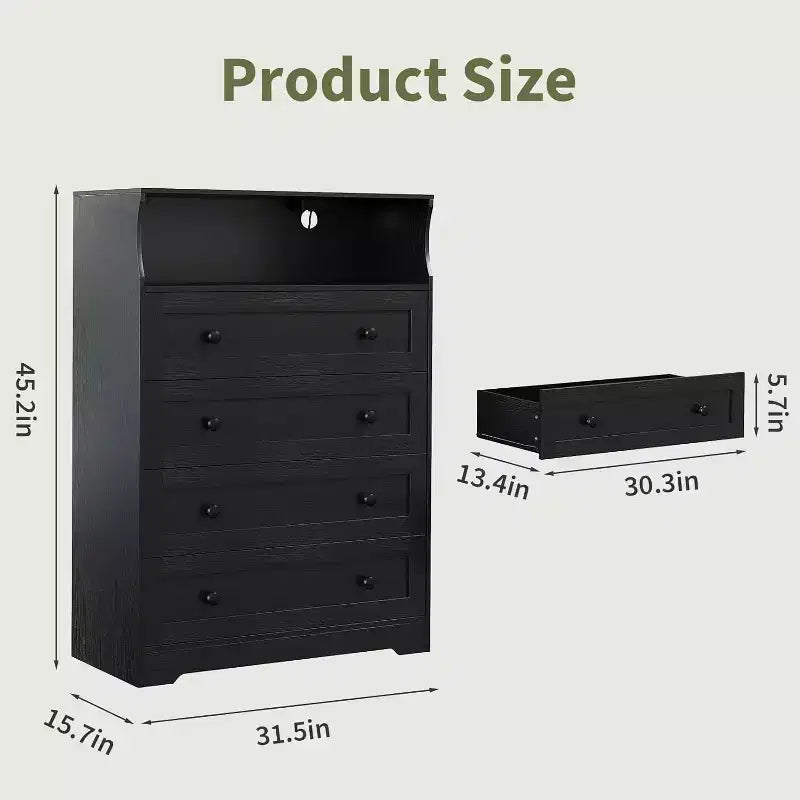 4 Drawer Wooden Dresser for Bedroom, Modern Nightstand, Wood Chest of Drawers Storage Organizer for Living Room, Hallway, Closet