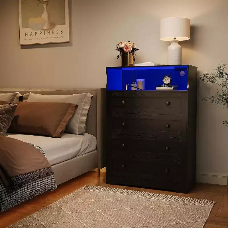 4 Drawer Wooden Dresser for Bedroom, Modern Nightstand, Wood Chest of Drawers Storage Organizer for Living Room, Hallway, Closet