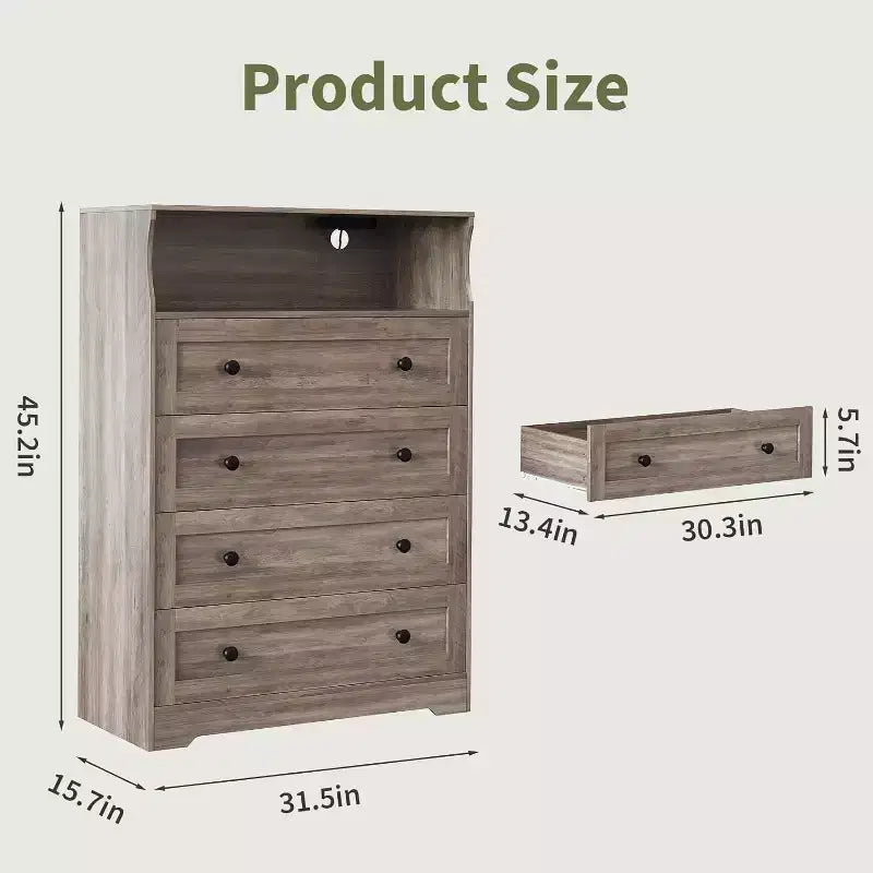 4 Drawer Wooden Dresser for Bedroom, Modern Nightstand, Wood Chest of Drawers Storage Organizer for Living Room, Hallway, Closet
