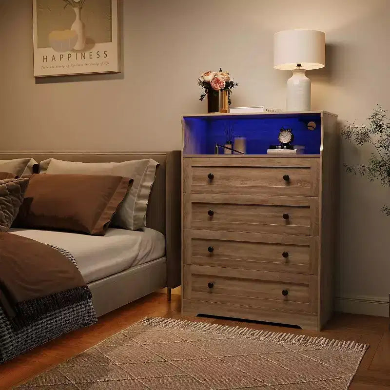4 Drawer Wooden Dresser for Bedroom, Modern Nightstand, Wood Chest of Drawers Storage Organizer for Living Room, Hallway, Closet