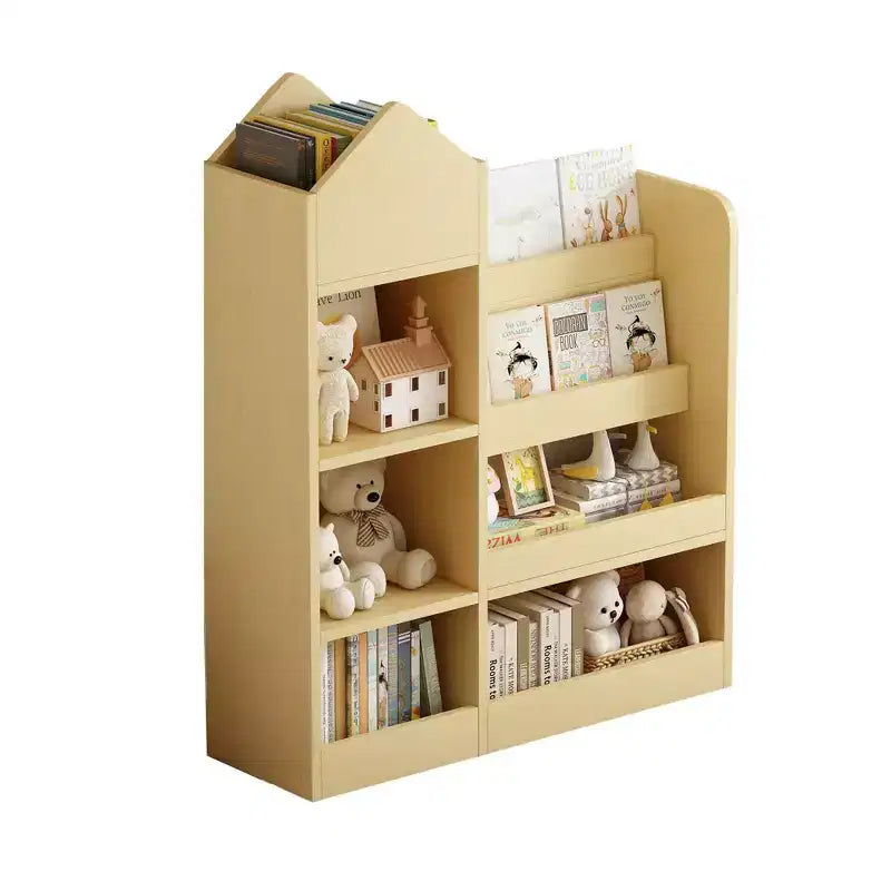 Wood Kids Bookshelf with 6 Compartments & 2 Baskets, Toy Storage Organizer for Bedroom, Nursery, Playroom