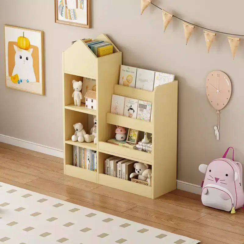 Wood Kids Bookshelf with 6 Compartments & 2 Baskets, Toy Storage Organizer for Bedroom, Nursery, Playroom