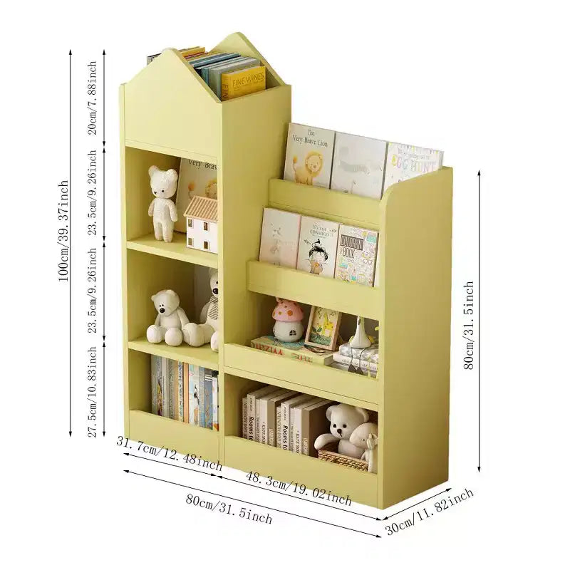 Wood Kids Bookshelf with 6 Compartments & 2 Baskets, Toy Storage Organizer for Bedroom, Nursery, Playroom