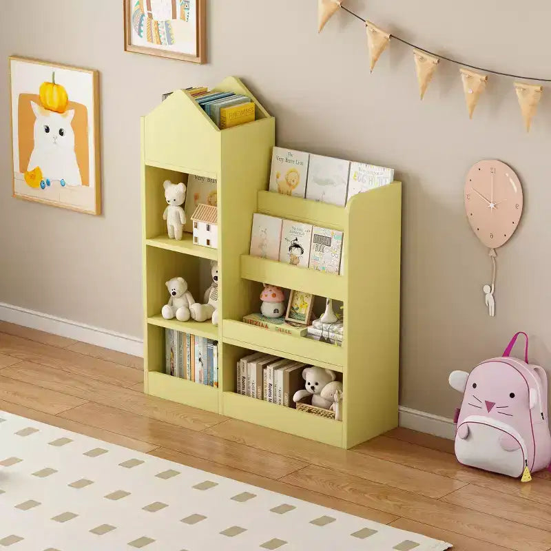 Wood Kids Bookshelf with 6 Compartments & 2 Baskets, Toy Storage Organizer for Bedroom, Nursery, Playroom