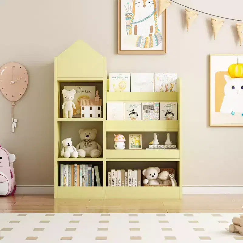 Wood Kids Bookshelf with 6 Compartments & 2 Baskets, Toy Storage Organizer for Bedroom, Nursery, Playroom