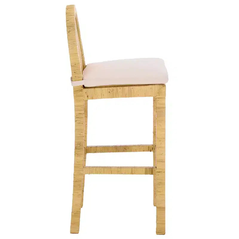 Cane Round Back Bar Stool, Natural/White, Mango Wood Frame