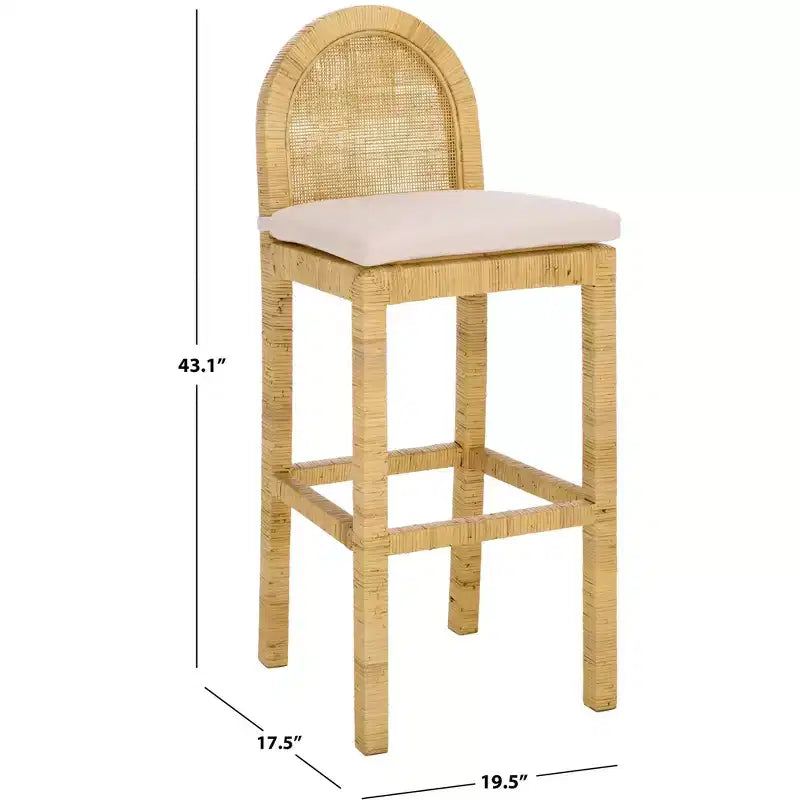 Cane Round Back Bar Stool, Natural/White, Mango Wood Frame