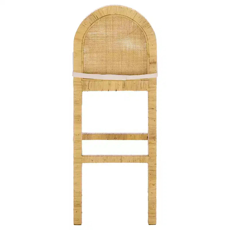Cane Round Back Bar Stool, Natural/White, Mango Wood Frame