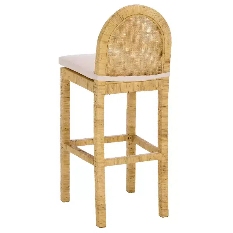 Cane Round Back Bar Stool, Natural/White, Mango Wood Frame