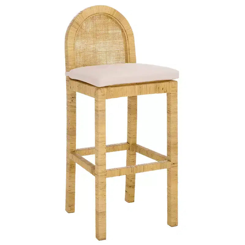 Cane Round Back Bar Stool, Natural/White, Mango Wood Frame