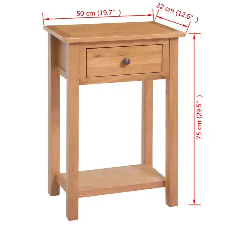 Console Table, Solid Oak & Engineered Wood, 19.7x12.6x29.5, Brown