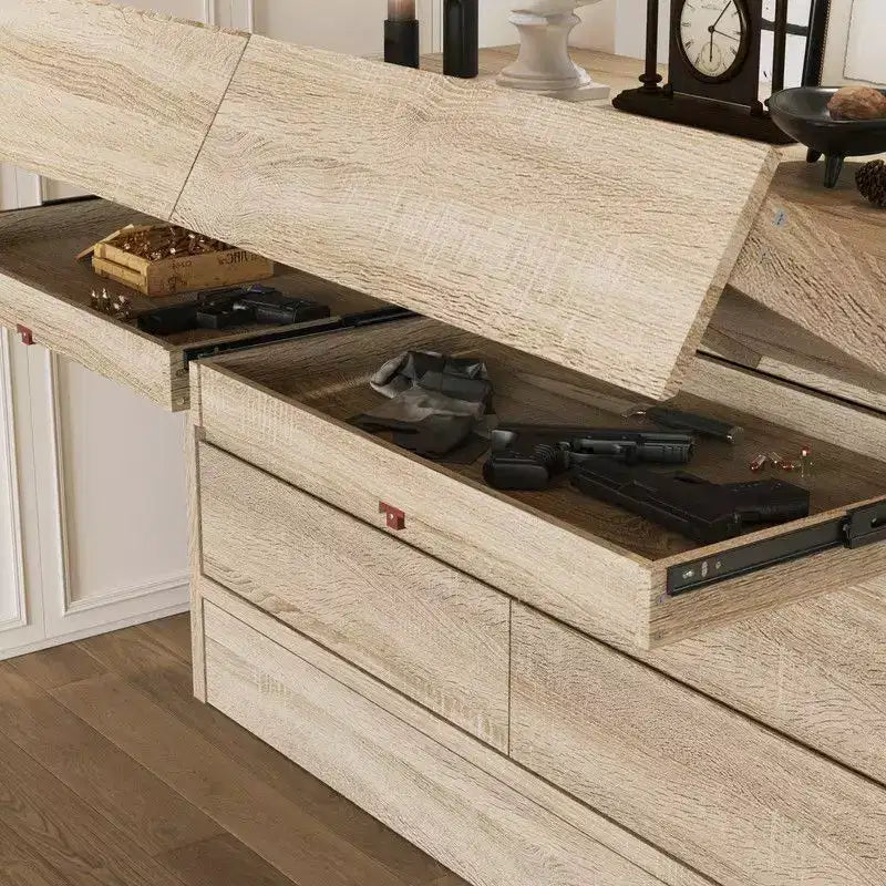 Rolling Storage Cabinet, 9-Drawer with Flip-Top Hidden Compartments & Foot-Activated Drawer, Living Room Organizer Dresser
