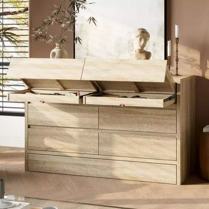 Rolling Storage Cabinet, 9-Drawer with Flip-Top Hidden Compartments & Foot-Activated Drawer, Living Room Organizer Dresser
