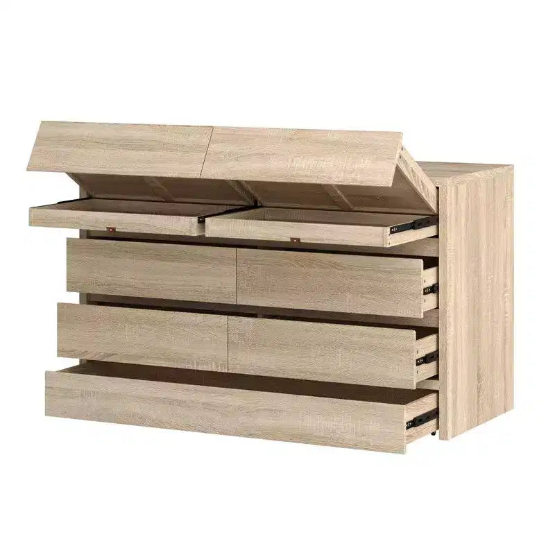Rolling Storage Cabinet, 9-Drawer with Flip-Top Hidden Compartments & Foot-Activated Drawer, Living Room Organizer Dresser