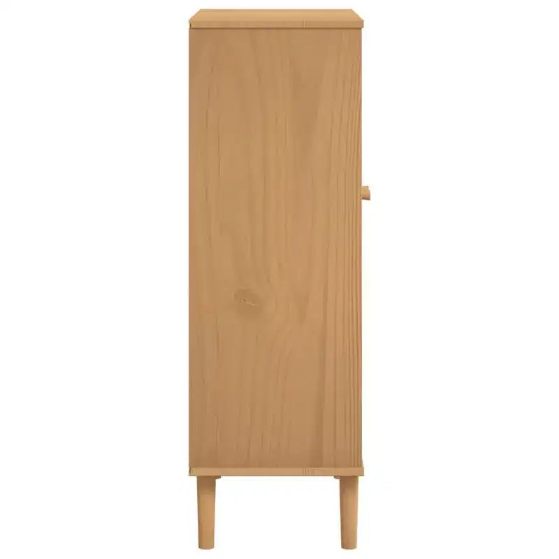 Shoe Cabinet Accent Storage Organizer, Rattan Look Solid Pine Wood