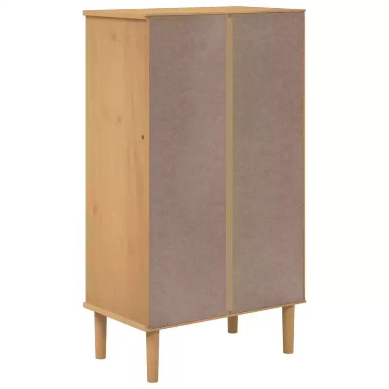 Shoe Cabinet Accent Storage Organizer, Rattan Look Solid Pine Wood