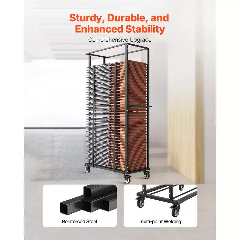 Folding Chair Rack, 500 LBS Capacity, Heavy-Duty Chair Cart for 60 Chairs, Metal Storage Dolly with Swivel Casters, Matte Black