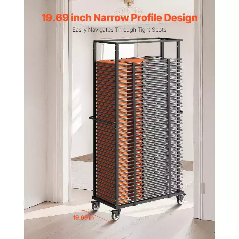 Folding Chair Rack, 500 LBS Capacity, Heavy-Duty Chair Cart for 60 Chairs, Metal Storage Dolly with Swivel Casters, Matte Black
