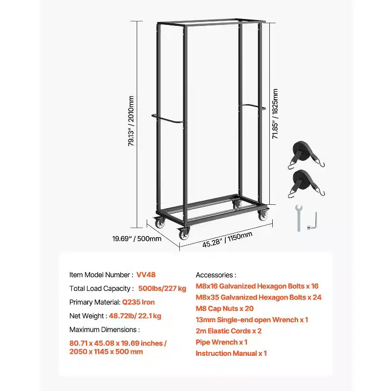 Folding Chair Rack, 500 LBS Capacity, Heavy-Duty Chair Cart for 60 Chairs, Metal Storage Dolly with Swivel Casters, Matte Black