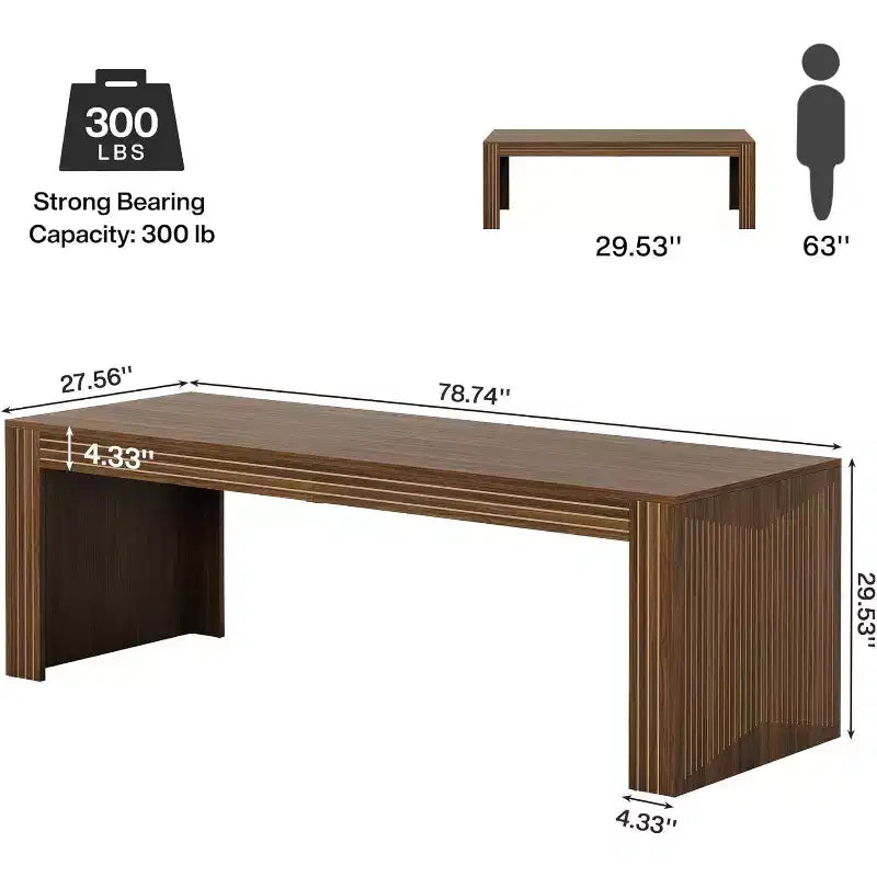 79-Inch Extra Long Double Desk for Home Office, Wooden Two-Person Computer Writing Table, Dark Brown