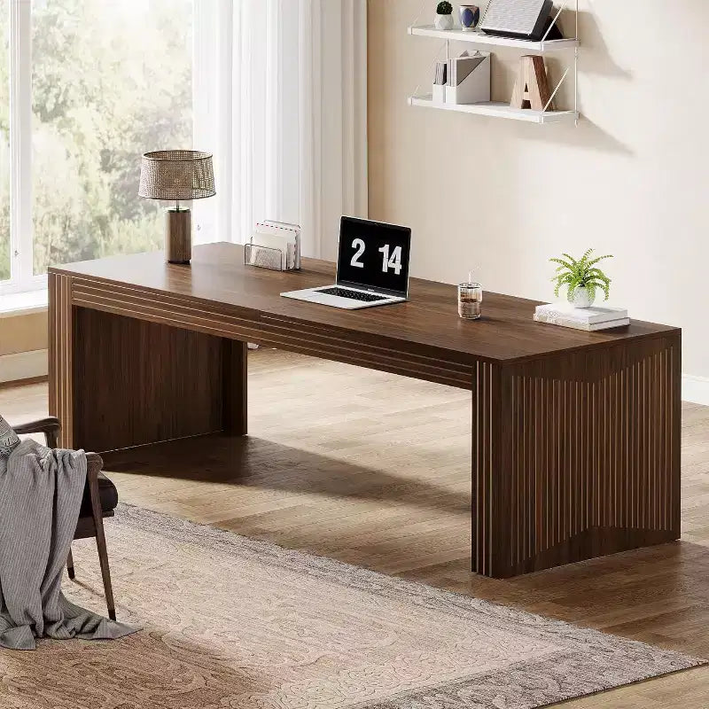 79-Inch Extra Long Double Desk for Home Office, Wooden Two-Person Computer Writing Table, Dark Brown