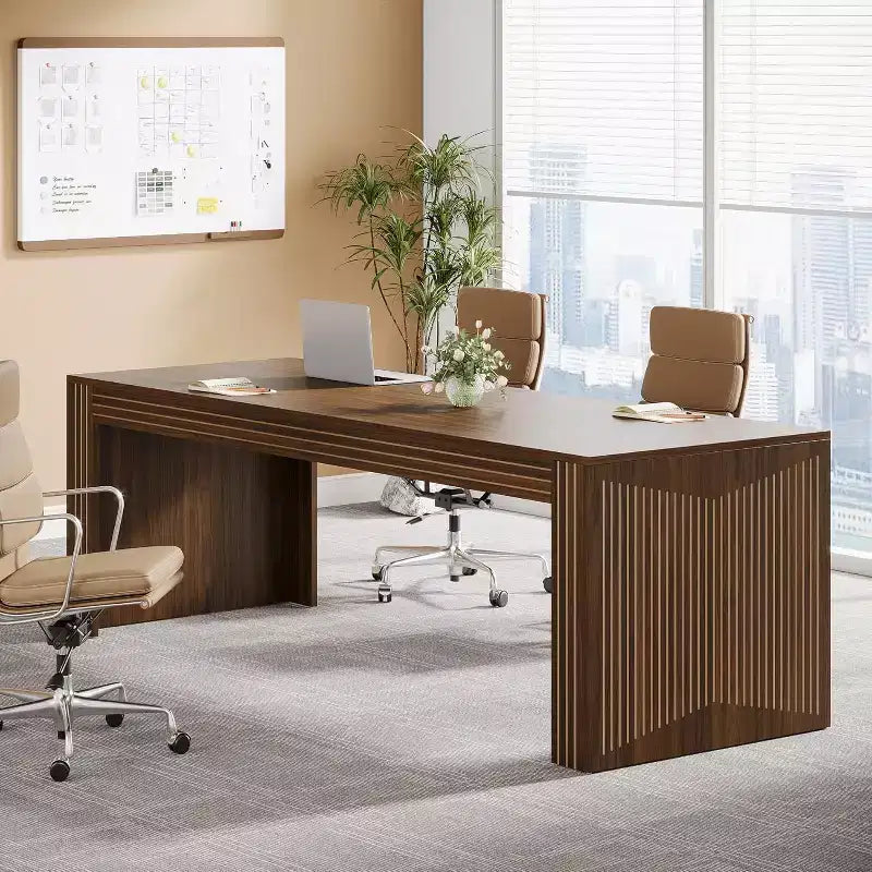 79-Inch Extra Long Double Desk for Home Office, Wooden Two-Person Computer Writing Table, Dark Brown