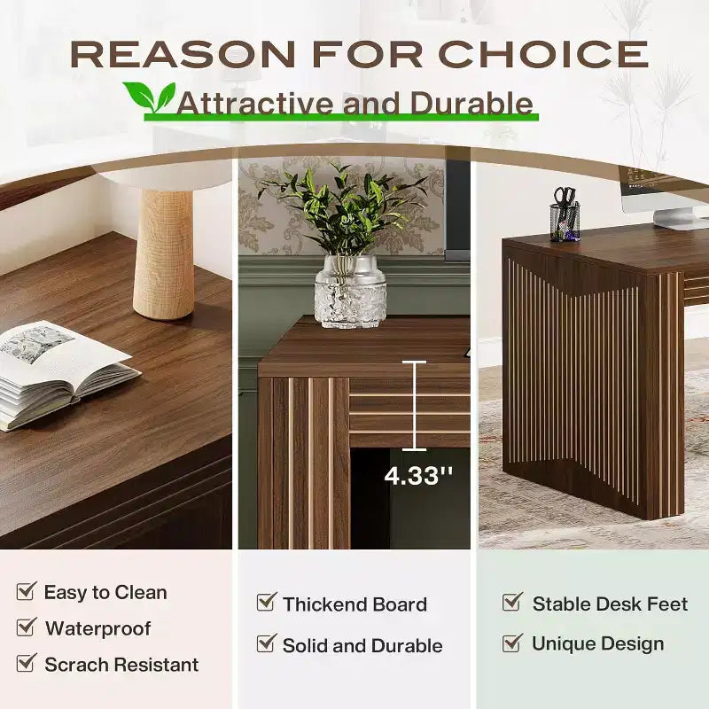 79-Inch Extra Long Double Desk for Home Office, Wooden Two-Person Computer Writing Table, Dark Brown