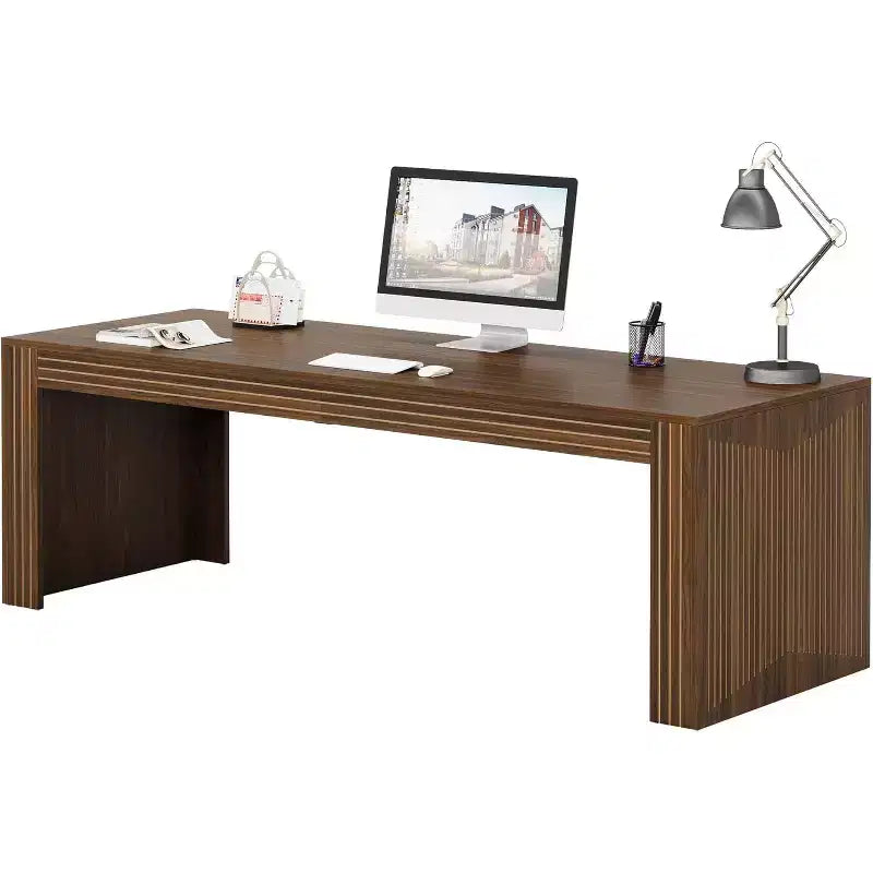 79-Inch Extra Long Double Desk for Home Office, Wooden Two-Person Computer Writing Table, Dark Brown